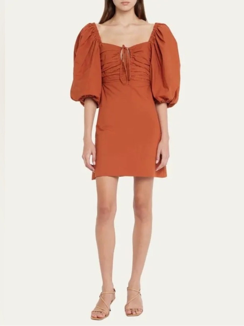 New Rhode Jeanne Puff-Sleeve Mini Shift Dress in clove size 2